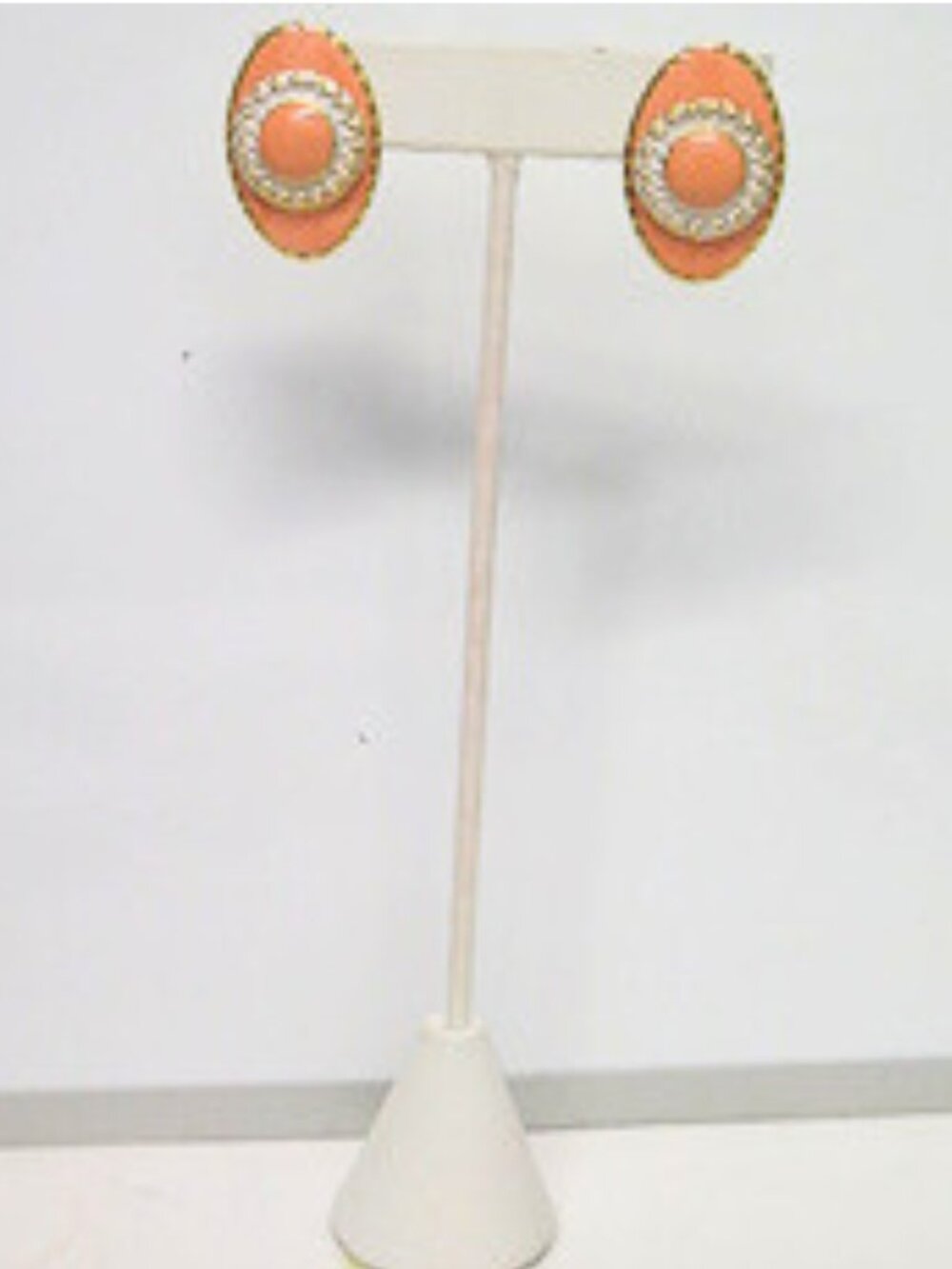 Vintage Coral Enamel Oval Statement Stud Earrings